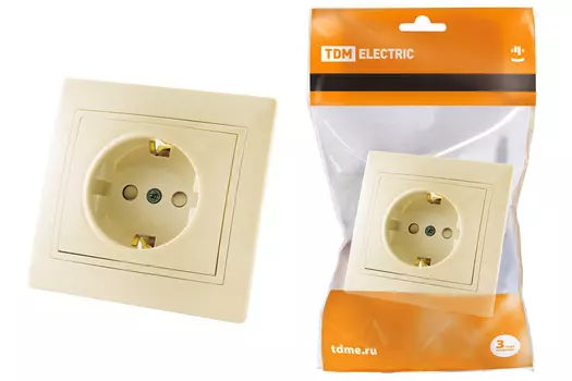 Розетка "Таймыр" TDM 2П+З с защ. шт. 16А 250В сл. кость