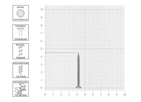 Саморез 3,5х45 мм универсальный, потайная головка, 45 шт