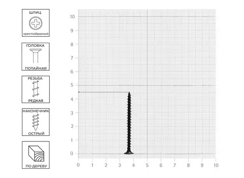 Саморез 3,5х45 потайная головка, редкий шаг, 160шт