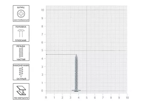 Саморез 4.2*45 мм по металлу, с пресс-шайбой, острый, 60 шт