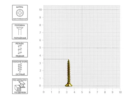 Саморез 4,5х35 жёлтый цинк, 12шт