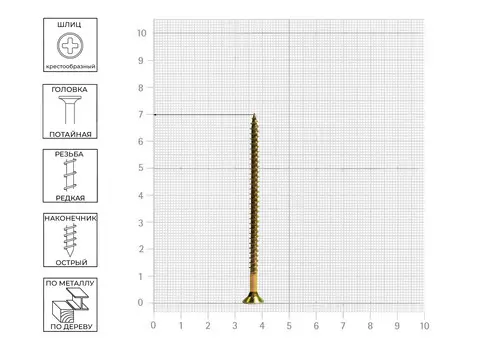 Саморез 4,5х70 жёлтый цинк, 100шт