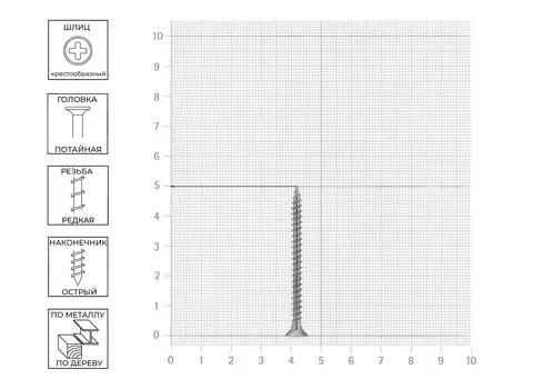 Саморез 4х50 мм универсальный, потайная головка, 35 шт