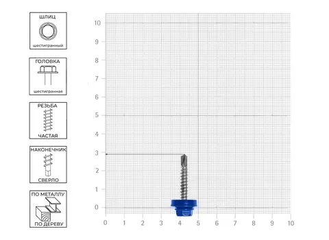 Саморез кровельный 4,8х29 RAL5005 синий, 85 шт