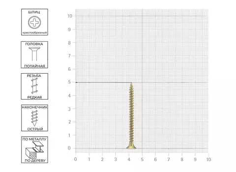 Саморез Tech-Krep 3,5х50 мм, универсальный, желтопассивированный, потайная головка, 200 шт