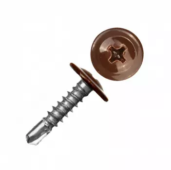 Саморез Tech-Krep 4,2*16мм по металлу, с пресс-шайбой, сверлоконечный, темно-коричневый KP RAL 8017,