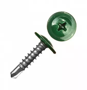 Саморез Tech-Krep 4,2*16мм по металлу, с пресс-шайбой, сверлоконечный, темно-зеленый KP RAL 6005, 20