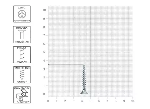 Саморез Tech-Krep 4,5х35 мм, универсальный, оцинкованный, потайная головка, 200 шт