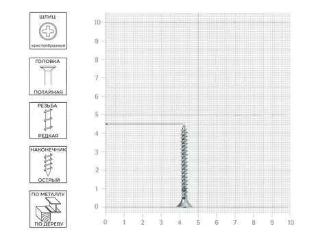 Саморез Tech-Krep 4,5х45 мм, универсальный, оцинкованный, потайная головка, 10 шт
