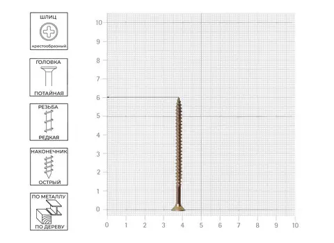 Саморез Tech-Krep 4,5х60 мм, универсальный, желтопассивированный, потайная головка, 7 шт