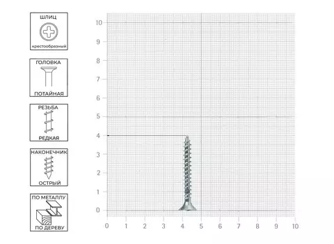 Саморез Tech-Krep 5х40 мм, универсальный, оцинкованный, потайная головка, 10 шт