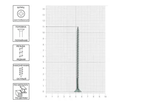 Саморез Tech-Krep 6х110 мм, универсальный, оцинкованный, потайная головка, 2 шт