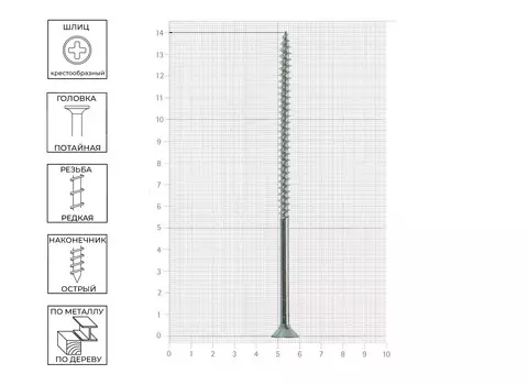 Саморез Tech-Krep 6х140 мм, универсальный, оцинкованный, потайная головка, 2 шт