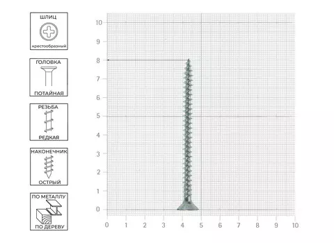 Саморез Tech-Krep 6х80 мм, универсальный, оцинкованный, потайная головка, 3 шт