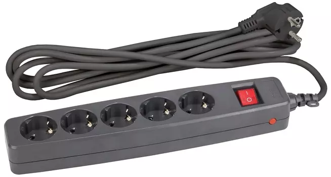 Сетевой фильтр SFX-5es-4m-B ЭРА (черный) с заземл, 10A, с выкл, 5гн, 4м
