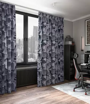 Штора портьерная Мегаполис 150х280 см синий 1 шт.