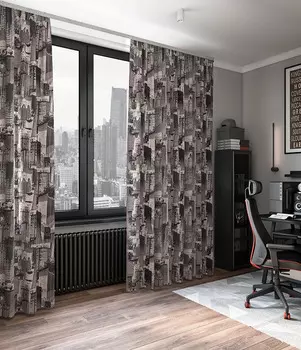 Штора портьерная Мегаполис 200х280 см черно-бежевый 1 шт.