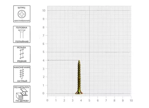 Шуруп 6,0х 40 жёлтый цинк, 6шт