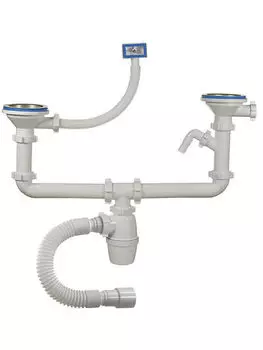 Сифон двойной бутылочный 3 1/2 х 40, ОРИО, с переливом, одним отводом и гибкой трубой 40-40/50