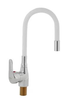 Смеситель ARCO кухня 40 мм, ручка боковая, с гайкой, гибкий излив БЕЛЫЙ, А47(1)01WT