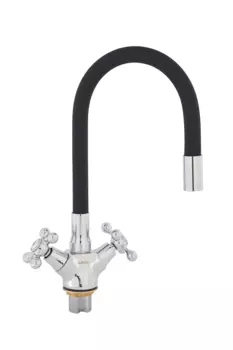 Смеситель ARCO кухня маховик крест, с гайкой, гибкий излив ЧЕРНЫЙ, А48(1)07BL