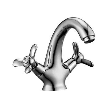 Смеситель для умывальника двуручный, монолитный, хром