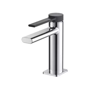 Смеситель для умывальника набортный, FENIX, хром/чёрный, однорычажный, d-25 латунь, гибкая подводка