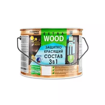 Состав защитно-красящий 3в1 FARBITEX PROFI WOOD EXTRA, белый, 9 л
