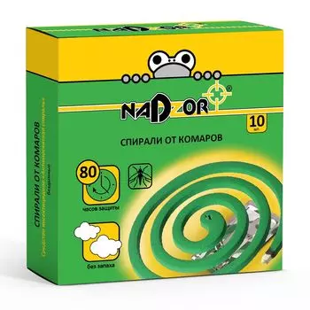 Спирали от комаров малодымные без запаха зеленые 10штук в упаковке Nadzor/60