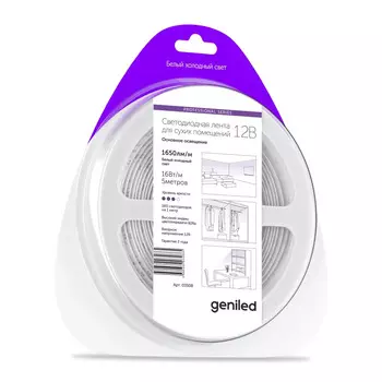 Светодиодная лента Geniled GL-180SMD2835 12В 16Вт/м 10х5000 6000-6500К IP33