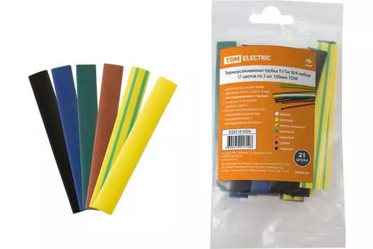 Термоусаживаемая трубка ТУТнг 8/4 набор (7 цветов по 3 шт. 100мм) TDM