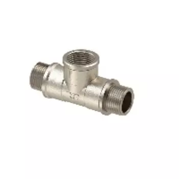 Тройник, латунь, наружная/внутренняя/наружная резьба 1/2", никель, RTP