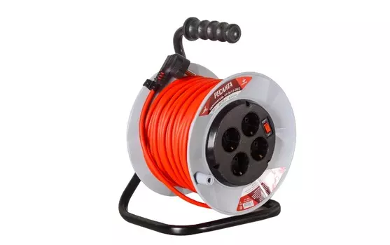 Удлинитель силовой на катушке, СУ-3х1,5-30/2 (с выкл., 4 розетки) Ресанта