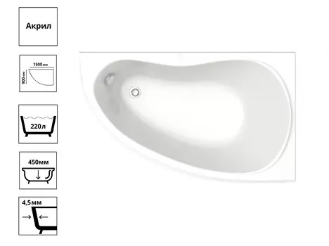 Ванна Алегра 1500х900 мм, правая, ванна и каркас в комплекте