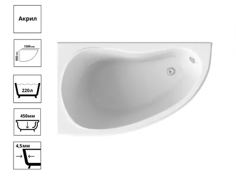 Ванна АЛЕГРА (левая) (ванна+каркас) 1500*900