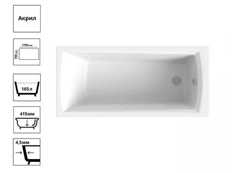 Ванна Бали 170х70, с каркасом