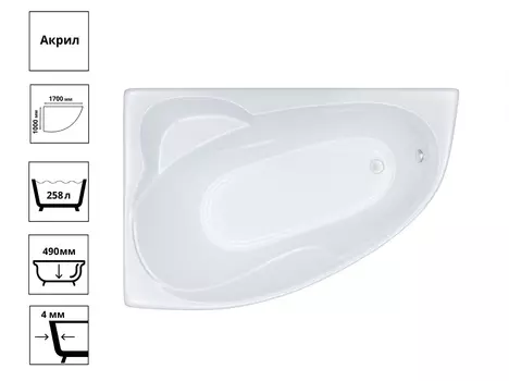 Ванна Изабель 1700х1000 мм, правая, с скаркасом