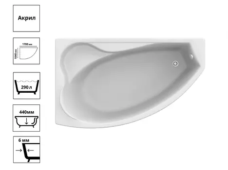 Ванна Николь 1700х1040 мм, левая, с каркасом