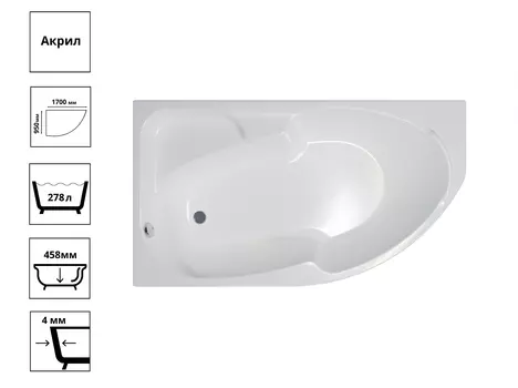 Ванна София левая 170*95 + каркас + экран (170*95)