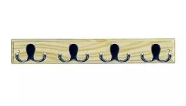 Вешалка деревянная LH4PN04CH с двойным крючком на 4 крючка, сосна, хром