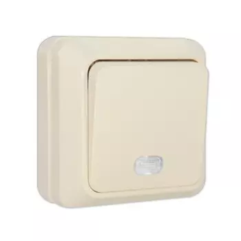 Выключатель 1-клавишный Олимп открытой установки 10А с подсветкой, бежевый