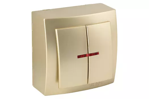 Выключатель 2-клавишный NILSON Themis с подсветкой, золото