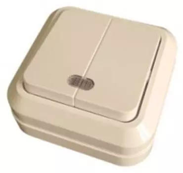 Выключатель 2-клавишный Олимп открытой установки 10А с подсветкой бежевый