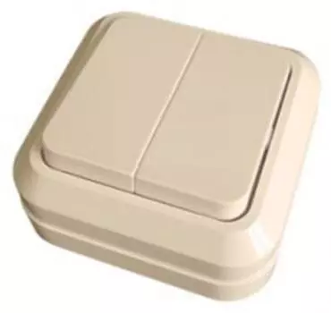 Выключатель 2-клавишный Олимп открытой установки 10А бежевый