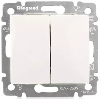Выключатель Legrand Valena 2-клавишный, белый, без рамки