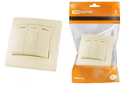 Выключатель "Таймыр" TDM 3 кл. с подсветкой 10А сл. кость