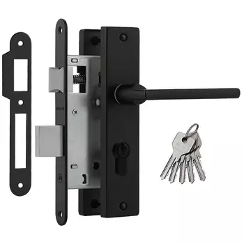 Замок врезной в комплекте с ручкой 708К - Черный - 55 мм