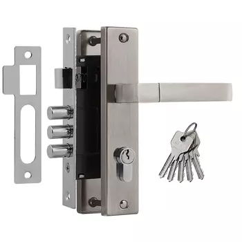 Замок врезной в комплекте с ручкой 709К - Матовый никель - 61,5 мм