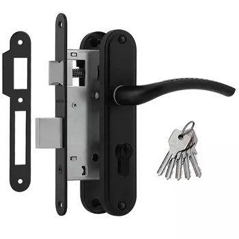 Замок врезной в комплекте с ручкой 796А - Черный - 55 мм