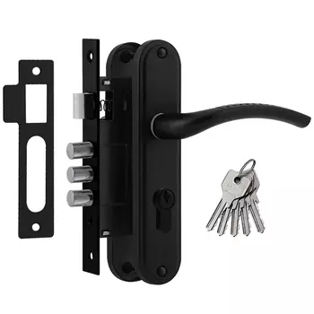 Замок врезной в комплекте с ручкой 796А - Черный - 61,5 мм